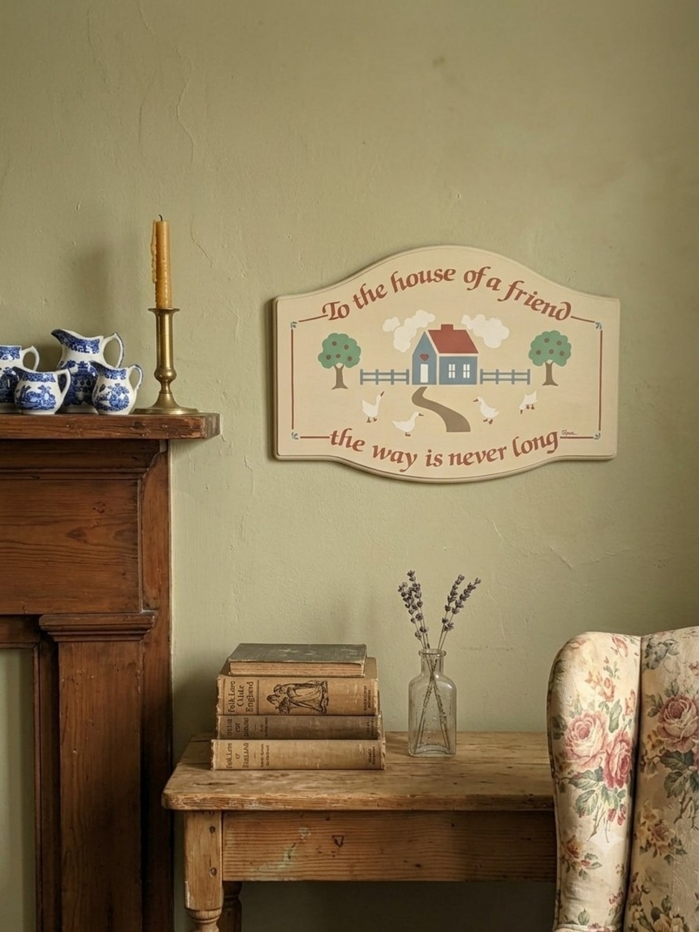 Vintage Cream and Sage Green Friendship Wall Plaque